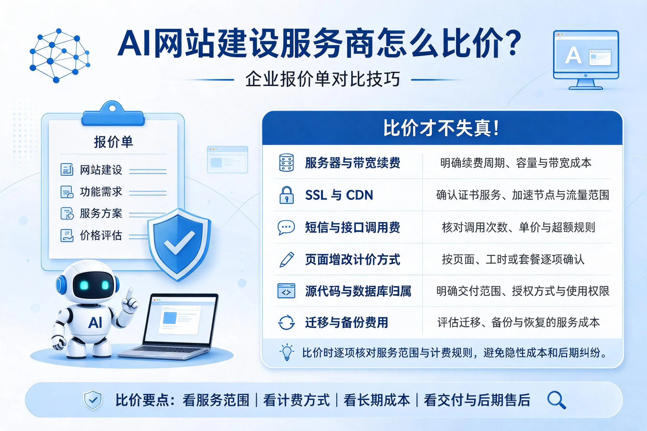 AI网站建设服务商怎么比价?百色企业报价单对比技巧